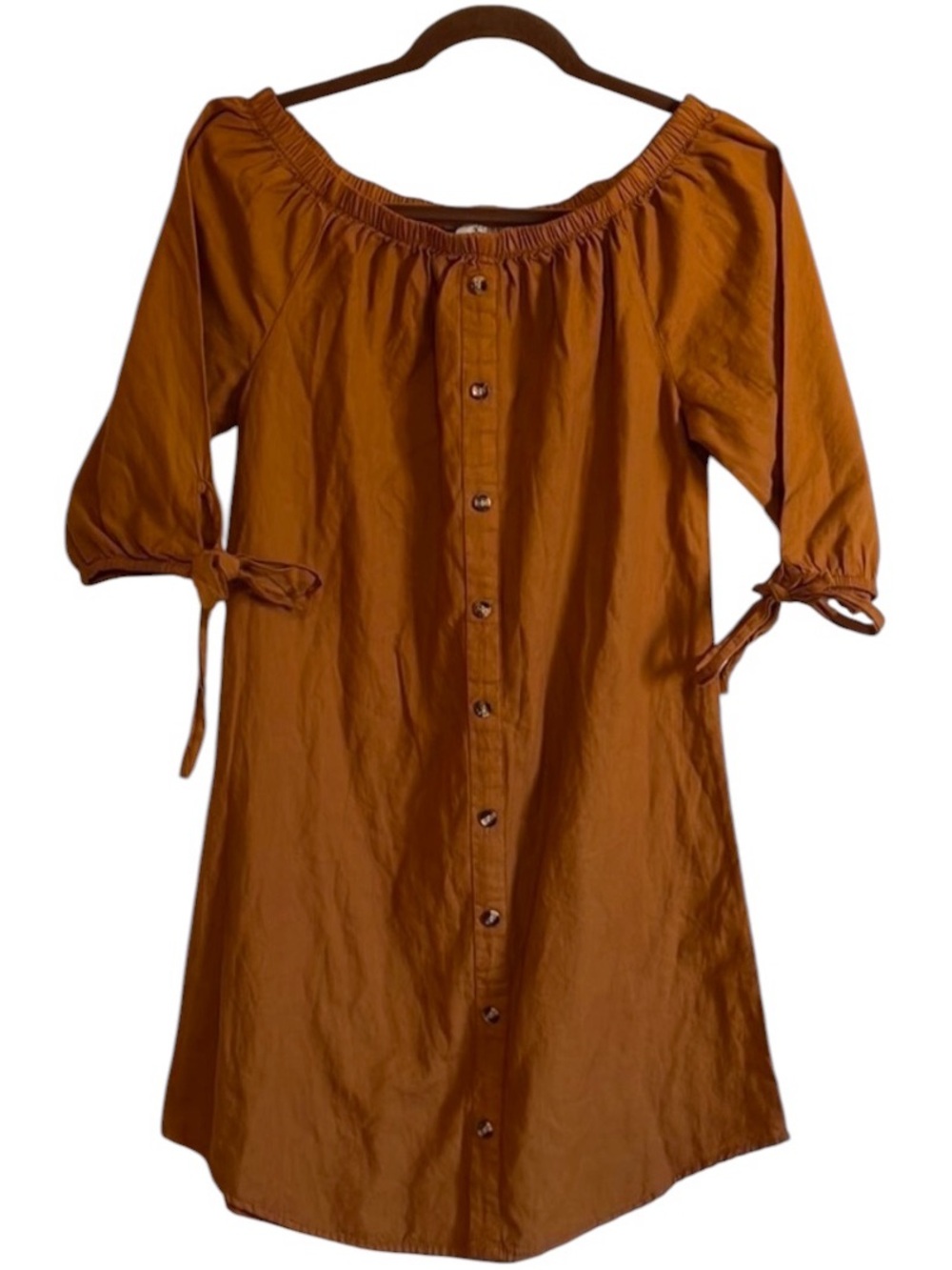MPH Cotton Dress SM Rust Midi Off-Shoulder Boho Natural NWT Summer Lightweight